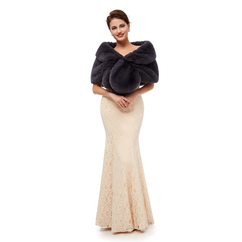 Chales negros de piel para mujer, abrigos para vestidos formales de boda, prendas de vestir exteriores de boda, capa nupcial, otoño e invierno, Boleros cálidos, novedad de: Gris