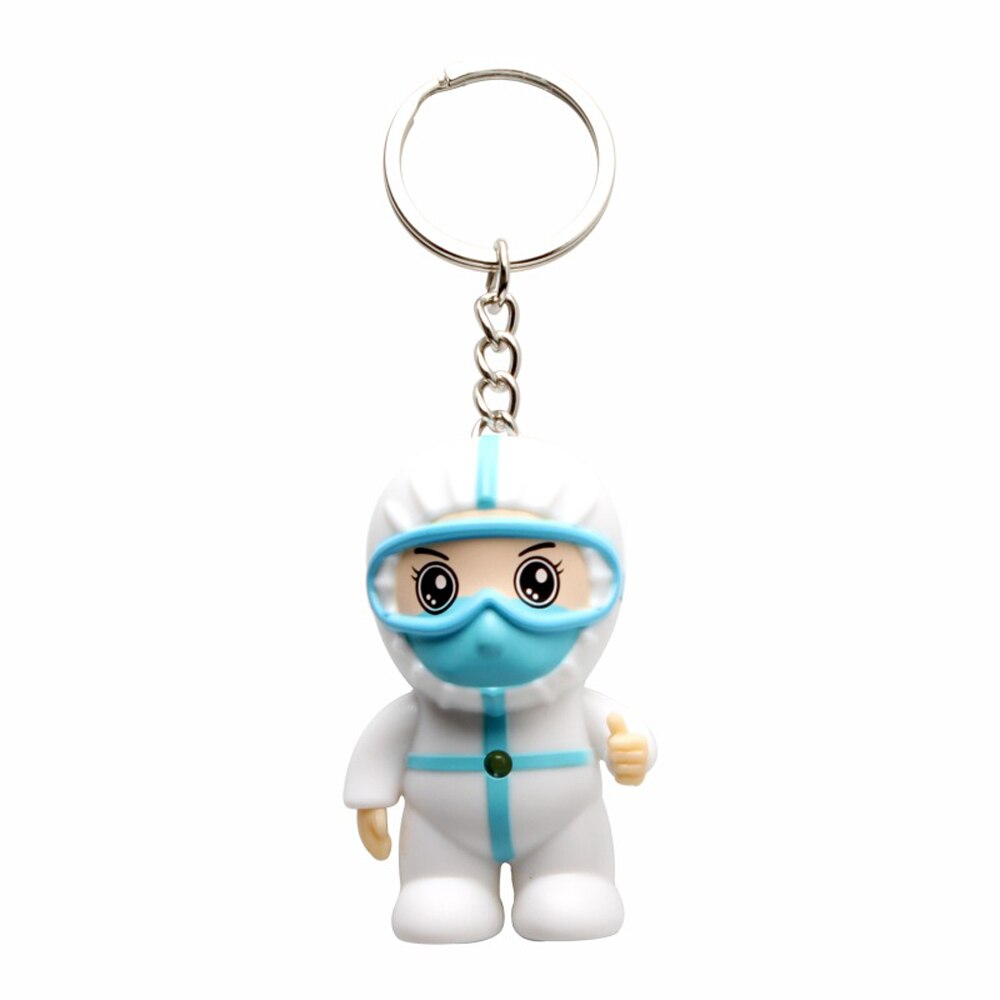 1Pcs Cartoon White Angel Keychain Mini Doctors Nurses Glowing Sounding Cute Decorative LED Voice Luminous Doll Ornament Souvenir: Default Title