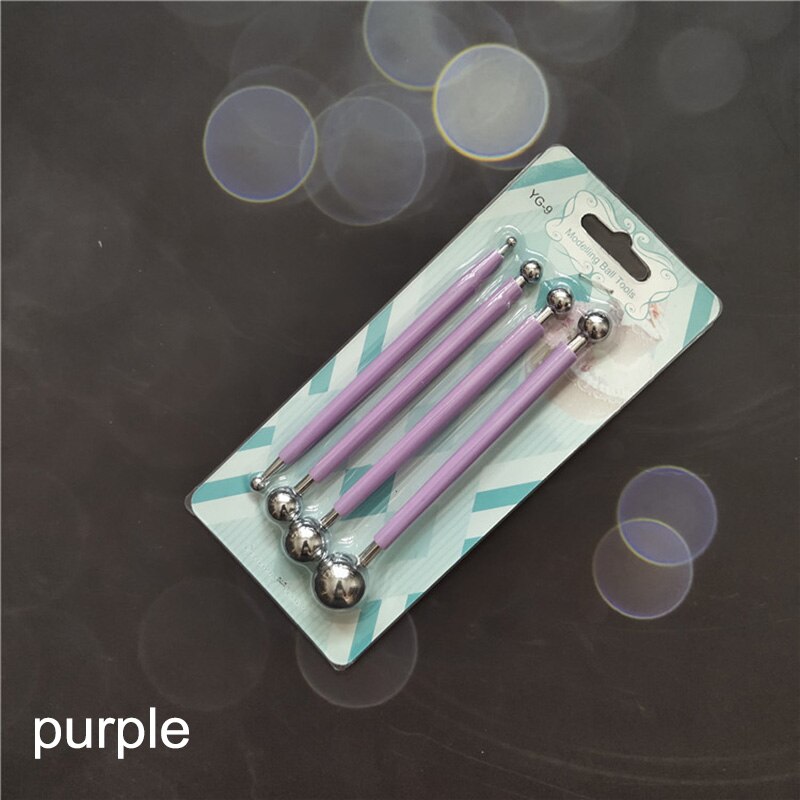 4 Stks/set Suiker Carft Fondant Cake Decorating Carving Tool Rvs Dome Molding Kit Bal Stokken Polymeer Klei Gereedschap: Paars