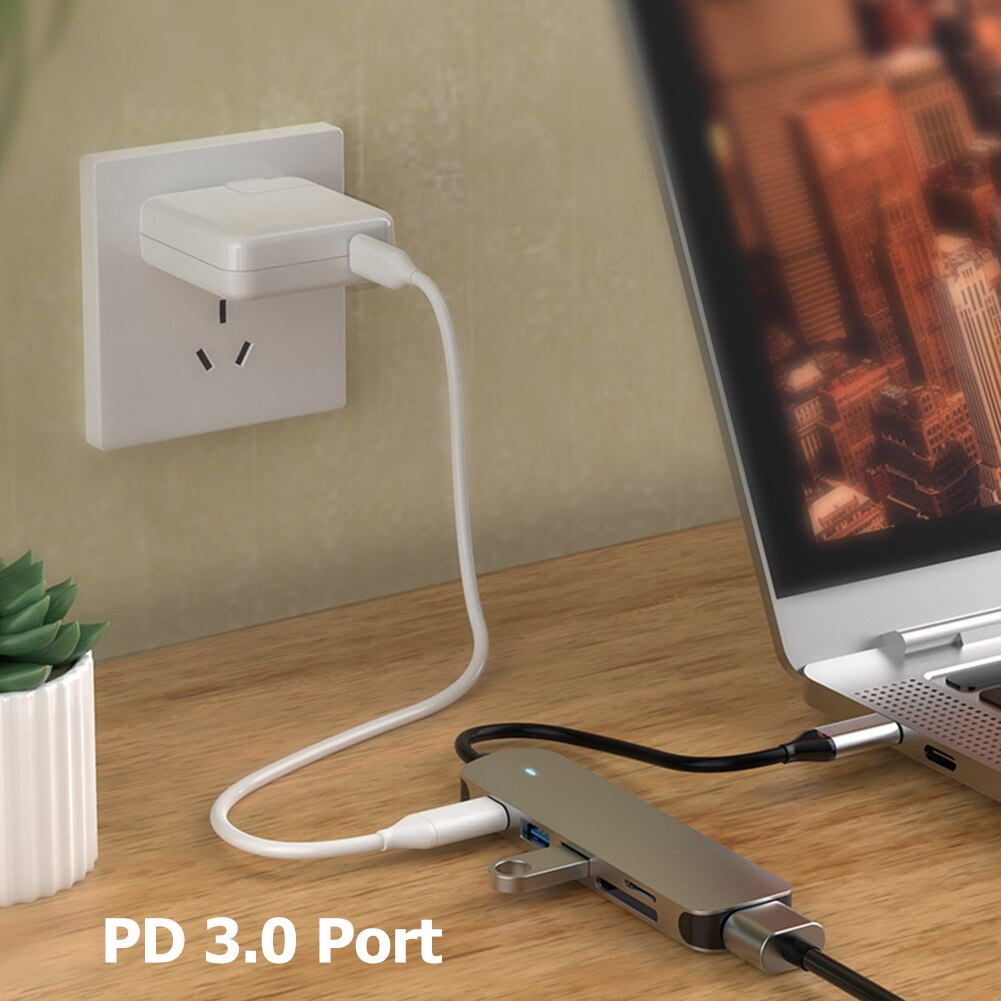 USB Type C Dock Station HDMI for Laptop 6 in 1 USB Type C Hub Adapter with 4K HDMI USB 3.0 2.0 PD Charging Card Reader