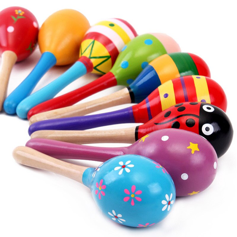 1 PC Bunte Kinder Holz Maracas Ball Rassel Spielzeug Sand Hammer Rassel Lernen Musical Instrument Percussion Rattle Shaker für Bab: one piece bar