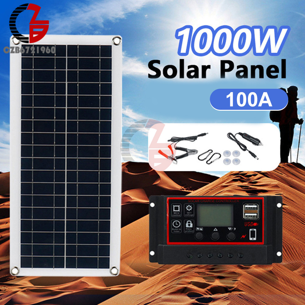 1000W 12V Solar Battery Charger & Maintainer Portable 12 Volt Solar Panel Charging Kit for Car Automotive Boat RV Marine Inveter