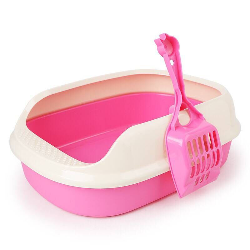 Semi-closed Plastic Cat Toilet Crack-proof Shatter-Resistant Training Pets Cat Litter Box SASW666: rose red