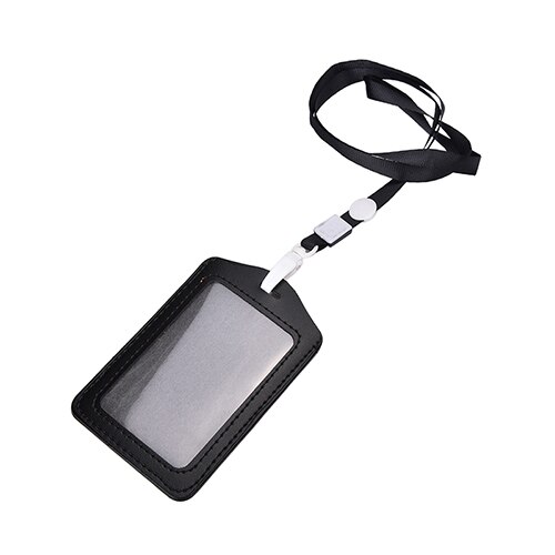 Pu Lederen Draagriem Kaarthouder Bus Id Kaarthouder Visitekaartje Case Met Lanyard Credit Card Cover Metal Credit nfc Houder: Black