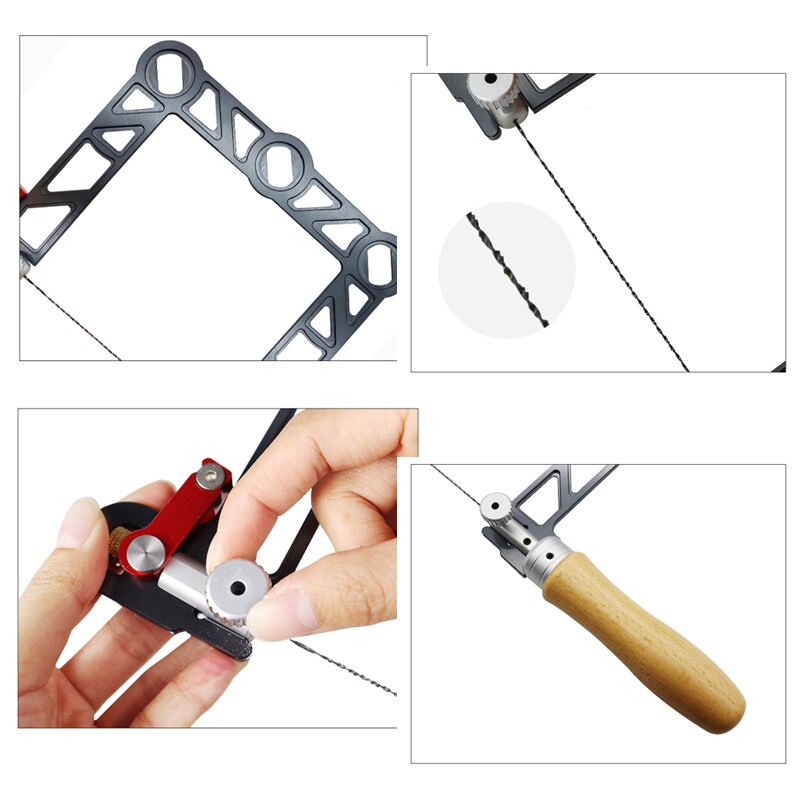 Coping Saw 3-8inch Fret Saw Aluminum Frame w/ 12 Replacement Diamond Wire Blades Woodworking Cutting Tool for Wood Board Plastic