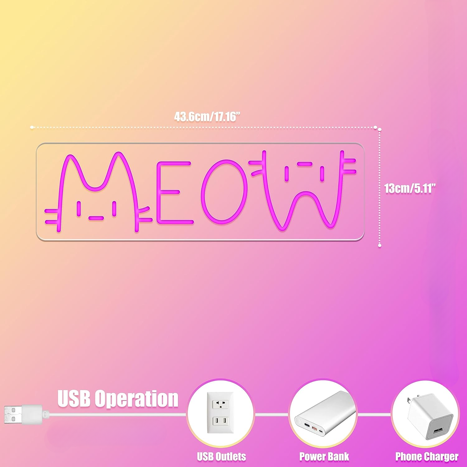 Meow enseigne au néon chat signe LED rose néon pour mur chat chambre décor éclairer signe pour fille chambre décor à la maison pour propriétaire de chat