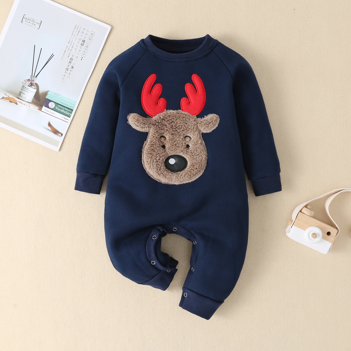 Kerst Elanden Baby Romper Dikke Warme Herfst Winter Pasgeborenen Kleding Lange Mouw Baby Meisjes Jumpsuits Baby Jongens Kostuum: Navy / 6M