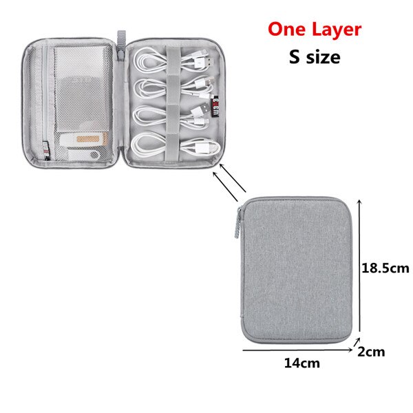 Travel Accessory Cable Bag Portable Digital USB Electronic Organizer Gadget Case Travel Cellphone Charge Mobile Charger Holder: S Gray
