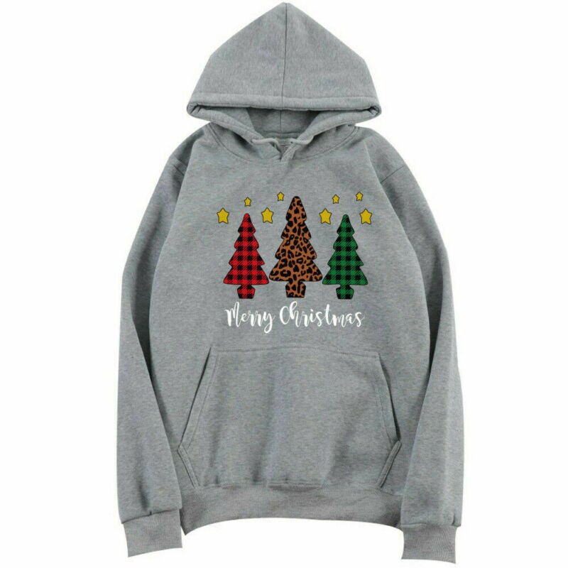 Delle donne di Sport Maglie e Maglioni Trainning Esercizio Vestiti Albero Di Natale Stampa Manica Lunga Felpata Femminile di Natale Con Cappuccio Pullover Magliette e camicette