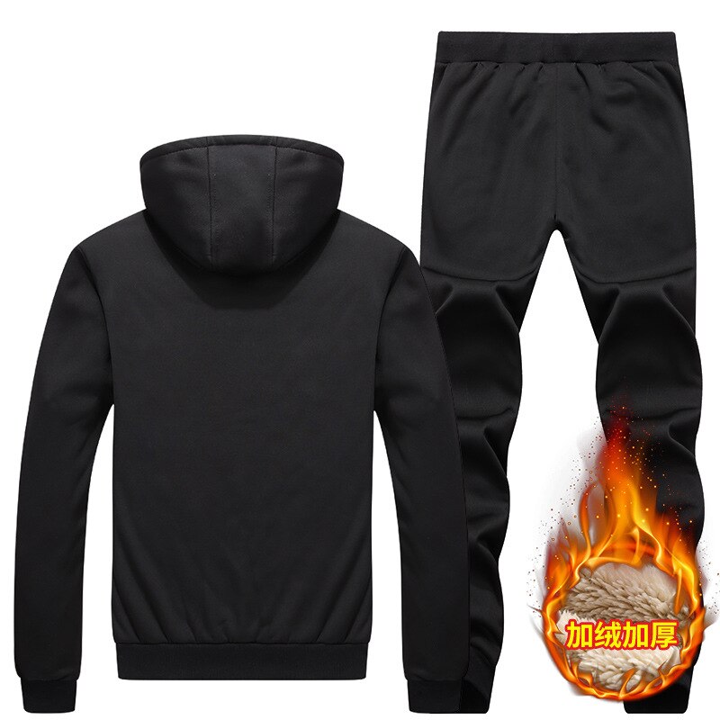 Casual Cashmere Track Suit Winter Men Tracksuit Thick Fleece Two Piece Set Pure Color Men's Set Warm Velvet Hoodies Pants Suit