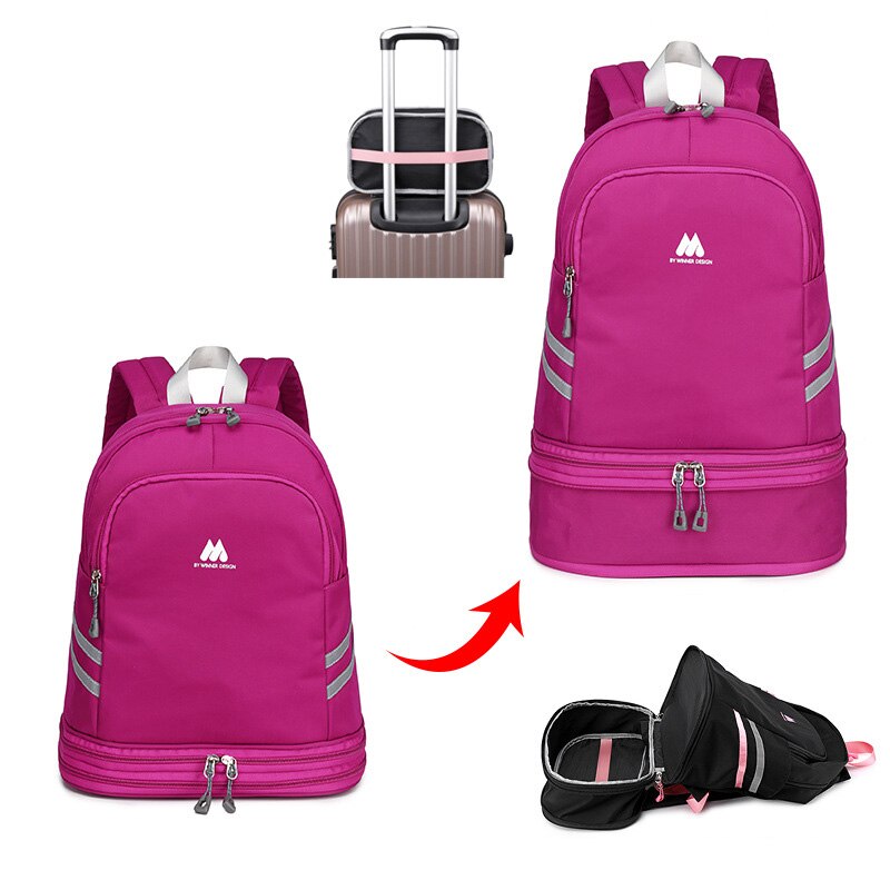 Mochila de alta capacidad, zapatos portátiles independientes, bolsa de almacenamiento de ropa, bolsa organizadora de viaje para mujer, accesorios deportivos para Fitness: Style C Rose Red