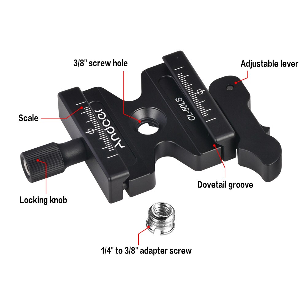 Andoer cl -50ls snabbkopplingsklämma justerbar spak knopp-typ 1/4 &quot;&amp; 3/8 &quot; hål för arca swiss quick release plate kulhuvudstativ