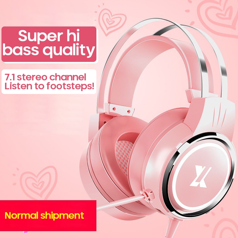 7.1 Surround Sound Pink Headphones Gaming Headset Wired With Microphone Gamer RGB Light For PS4 Phone PC