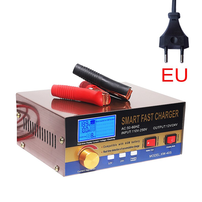 AGM Start-stop Car Battery Charger, 400W Intelligent Pulse Repair Lead acid Battery Charger 12V 24V Truck Motorcycle Charger: EU