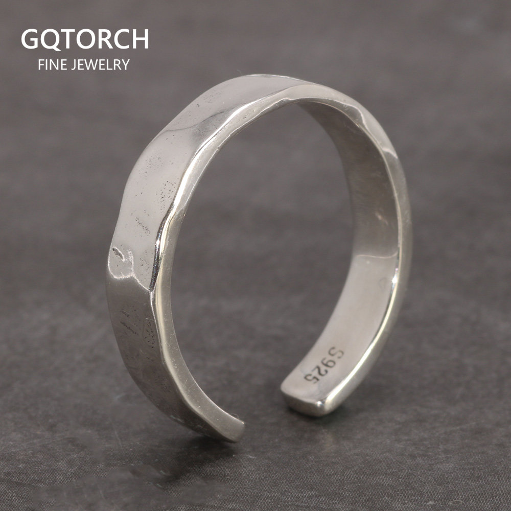 Anelli da uomo e da donna in argento sterling S925 con motivo a martello a mano luminoso, gioielli regolabili minimalisti