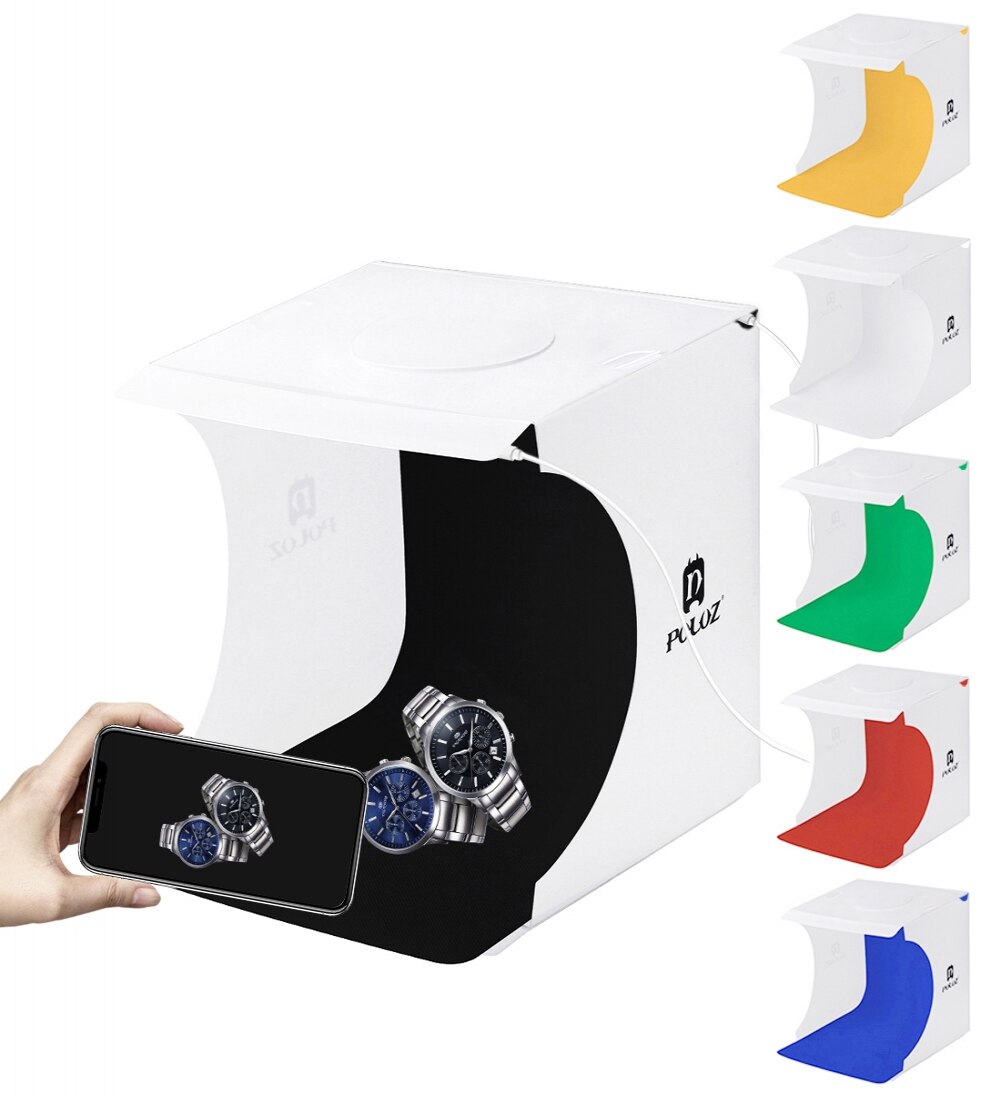 Mini led dobrável lightbox portátil fotografia photo studio softbox câmera tiro de mesa com 6 fundos almofadas cabo usb