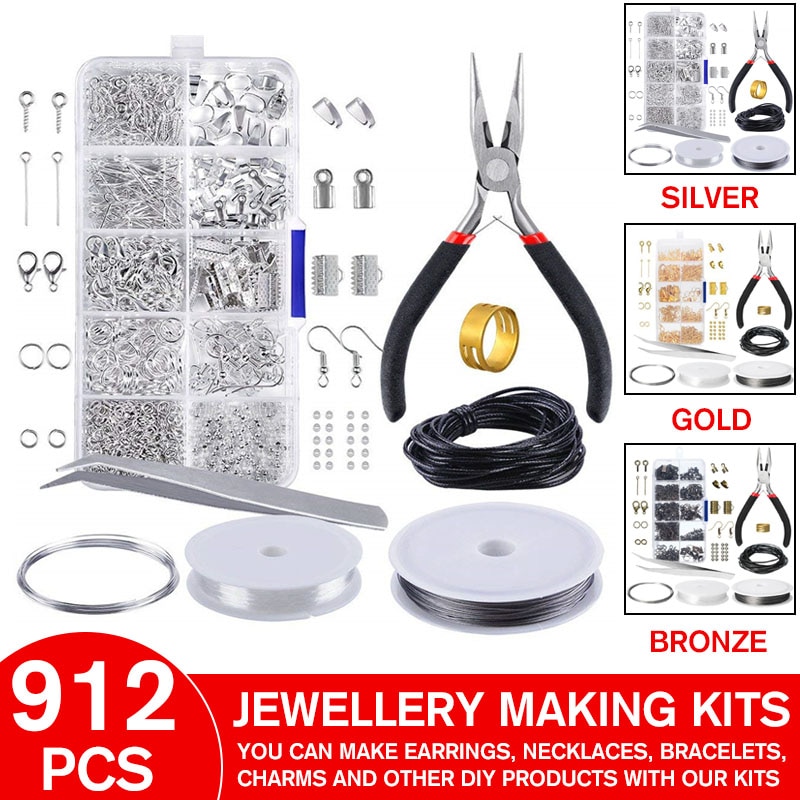 912 stk / æske smykker gør starter kit sæt til øreringe armbånd halskæde fund diy håndværk smykker gør forsyninger kit