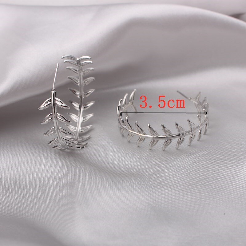 Gold Color Metal Leaf Hoop Earing Irregular Fish Bones Plant Leaves Earring Geometric Personality Earrings for Women