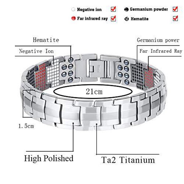 Newly Electroplated black 4-IN-1 Anion Magnetic Bracelet 591 Elements Titanium Men Bracelets