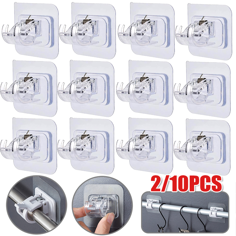 Gardinenstangenhalter Haken Selbstklebende nagelfreie Clips Haken Verstellbare Klemmhalterungen Badezimmer Handtuchhalter Befestigung Hängeregal