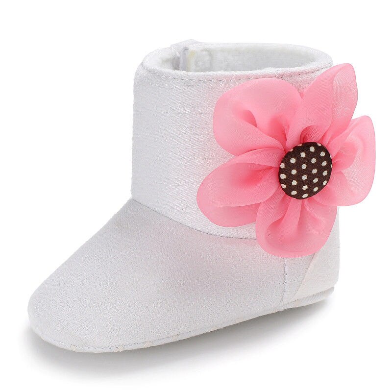 Mooie Pasgeboren Peuter Kids Meisjes Winter Schoenen Bloem Zachte Zool Laarzen Sneakers Prinses Meisje Baby Schoenen Laars voor 0- 18M: WHITE / 0-6 months