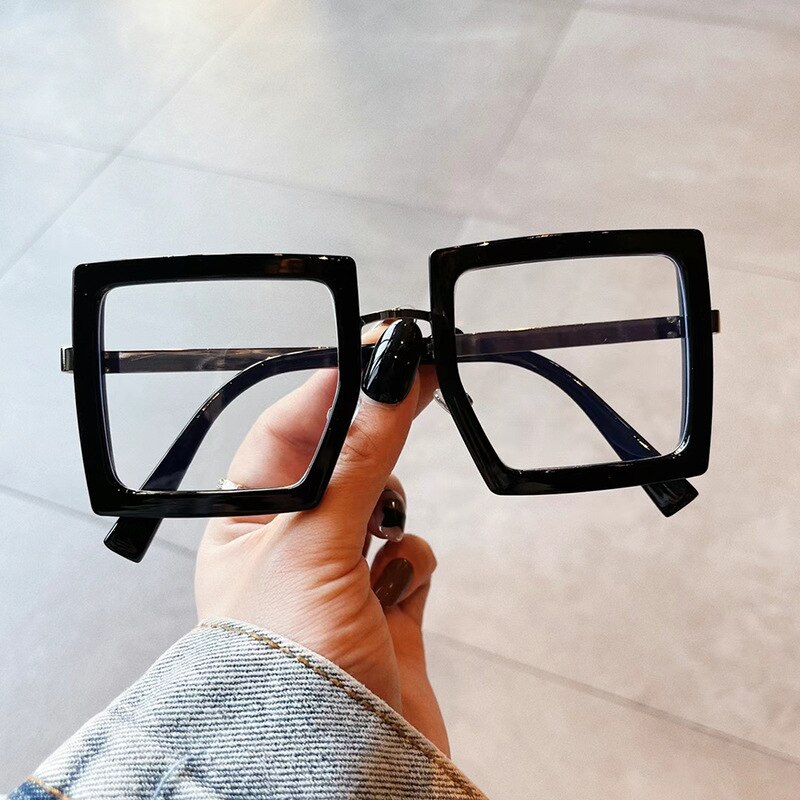 Lunettes carrées transparentes léopard pour femmes, monture de lunettes, classiques, Vintage, surdimensionnées, claires, à la ,: Black
