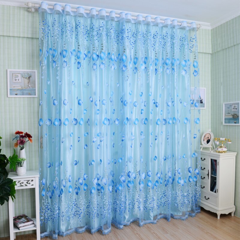 Tende moderne in Tulle per soggiorno tende viola per bambini camera da letto porta tende da cucina corte tende Creative: Blue