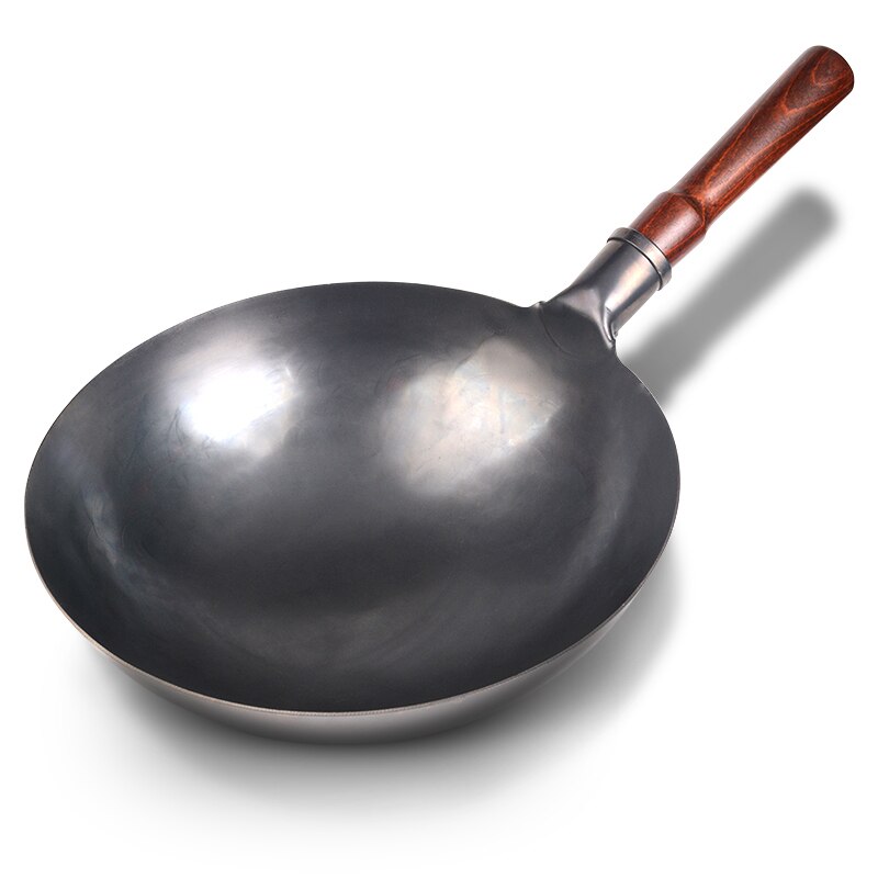 Konco Iron Wok,Wooden Handle Hand Hammered Wok Uncoated Non-stick Wok Household Gas Stove Pan