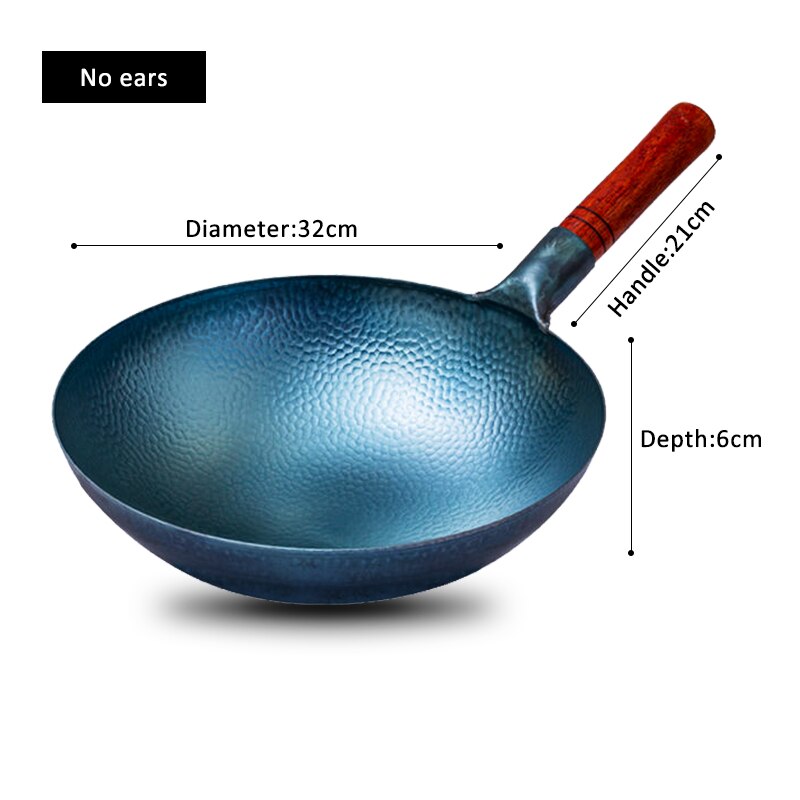 Master Handgemaakte Ijzeren Wok, Hoge Dichtheid Chinese Traditionele Handgemaakte Smeden Wok, niet-Coating Duurzaam Ijzeren Woks Pot Kookgerei: 32cm no ear