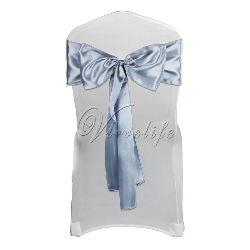 Satin stol sash sløjfe 6 "  x 108 " til banket bryllup fest banket sløjfer sommerfugl håndværk stole betræk dekoration: Sølv