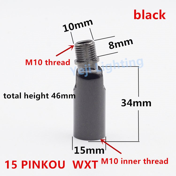Universal head M10 M8 inner thread outside teeth 180 degree turn ceiling rose canopy adapter lamp base connector iron plating: 15 PK - black