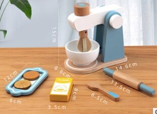 Montessori Educational Toys wooden kitchen toy accessories utensils play set for kids pretend toy play coffee toaster mixer: Cicu stiring machine