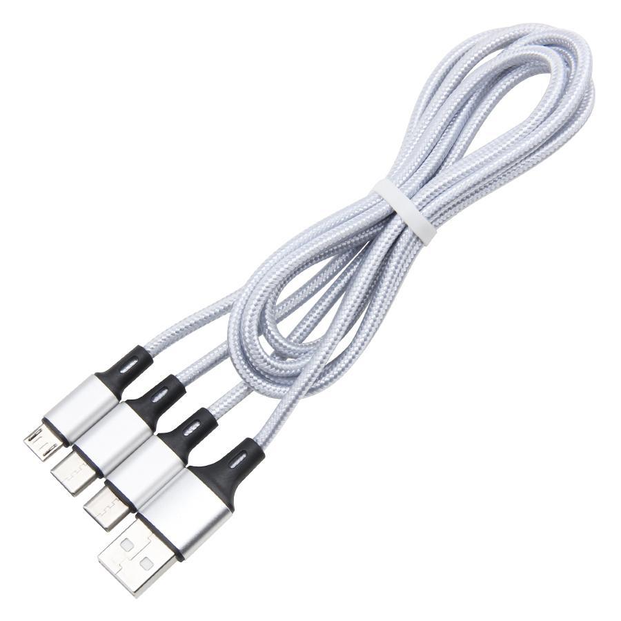 1.2m 2.4a in- 3 in- 1 mit nylongeflecht, 8 -poligem Mikro-usb-typ-c-anschluss für samsung Android-geräte: Silber