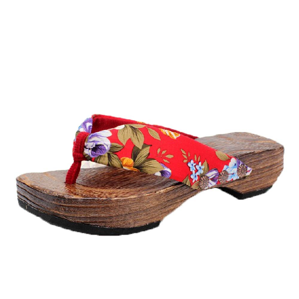 Sagace platform træ sommer sandaler sommer sko træsko træ sommer hjemmesko kvinder flip flops sko kvinder: Rød / 36