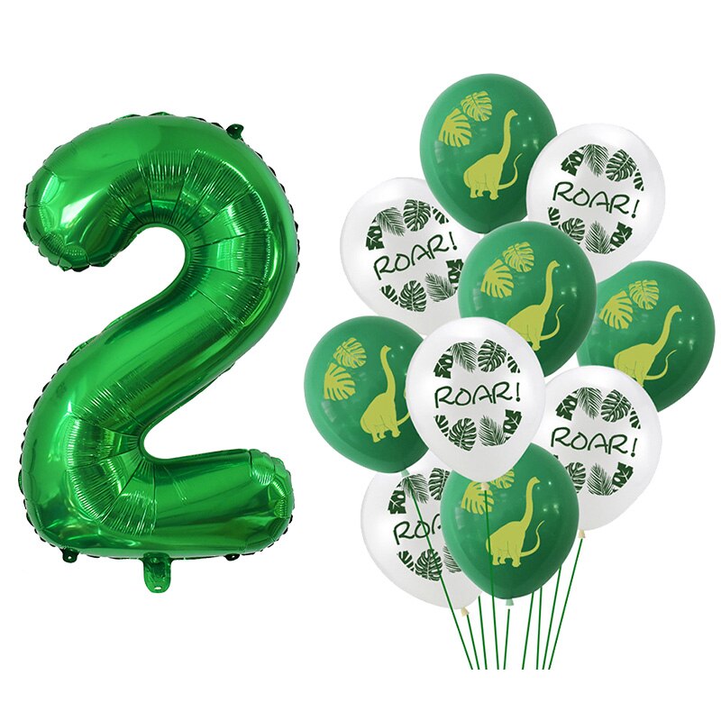 11Pcs Green Foil Number Balloons Dinosaur Latex Balloon Kids Jungle Theme Birthday Safari Forest Party Decorations Baby Shower