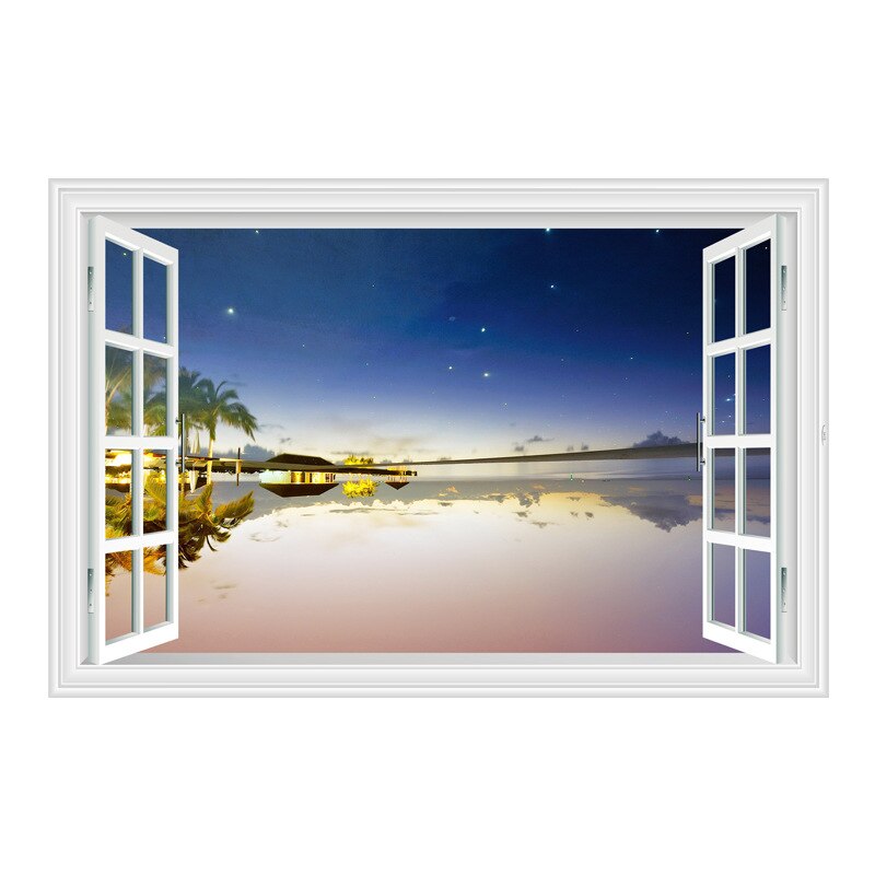 3D stickers Mediterranean blue false window scenery bedroom living room hotel decoration wall stickers: H