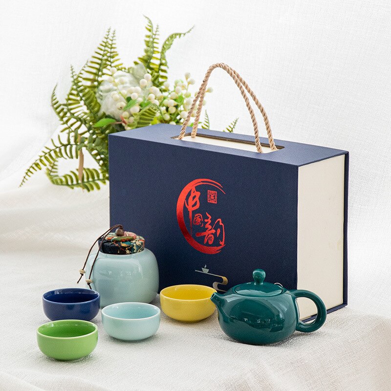 6Pcs/Set Chinese Ceramic Tea Set With Tea Caddy Traditional Teacups Suitable for With Exquisite Box Packaging Drinkware: Style J