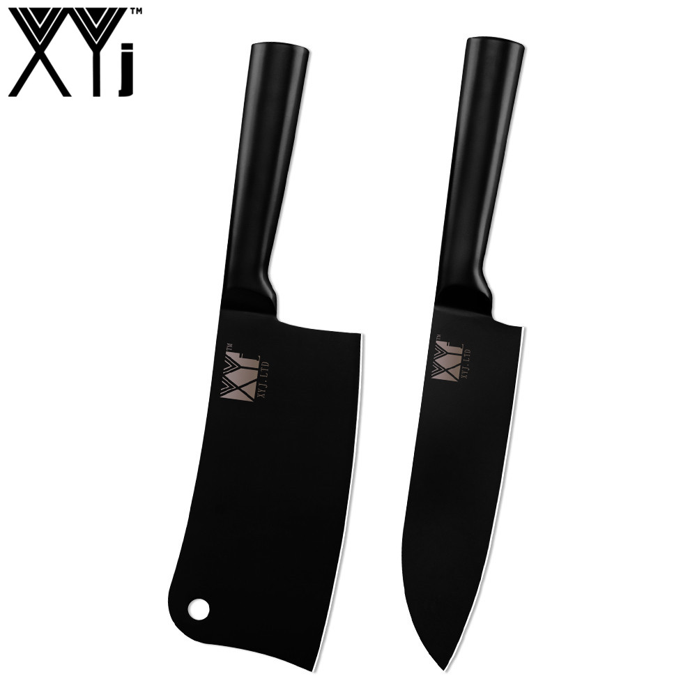 XYj 4pcs Kitchen Chopping Knife Set High Carbon Stainless Steel Santoku Utility Knife All Black Kitchen Tool Cooking Gadgets: C.2pcs set