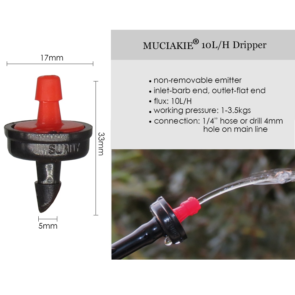 MUCIAKIE 4/6/8/10/20/30/40/50/60L Mini Pressure Compensating Drip Emitter Self-cleaning Durable Garden Irrigation Fixed Flow