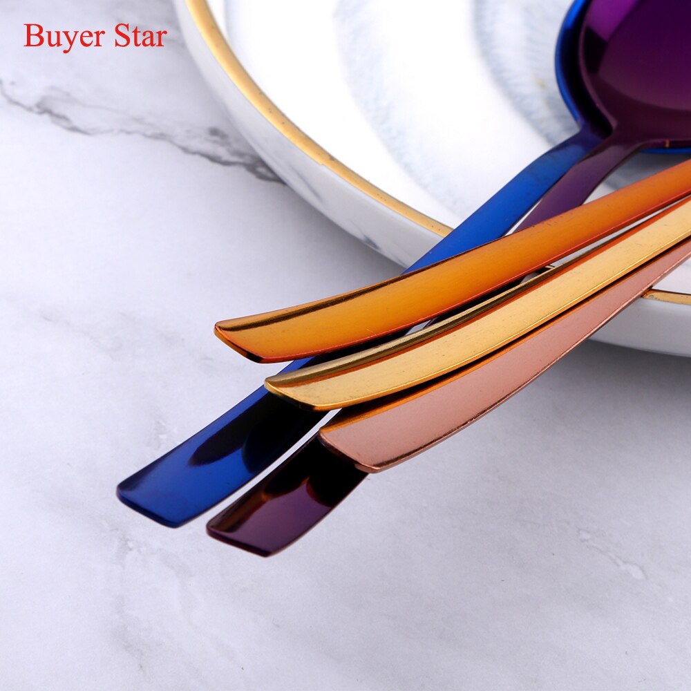 8PCS Stainless Steel Dinner Spork Camping Tableware 2 In 1 Colorful Rainbow Dessert Salad Fork Unique Spoons Bento Accessories