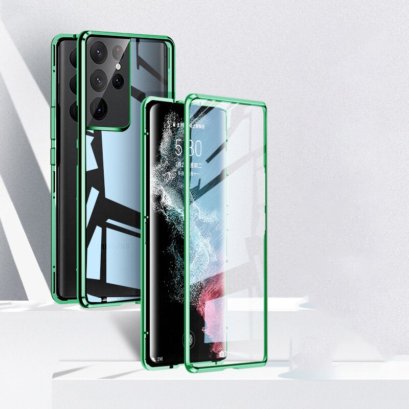 Klare, magnetische schutzhülle aus gehärtetem glas für samsung Galaxis  s22, extrem stoßfeste metall-Stoßstange-hülle für Galaxis  s22 Plus  s22: Für  s21 Ultra / Grün
