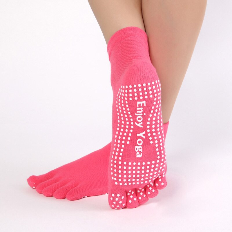 Women Yoga Toes Socks Gym Dance Sport Exercise Five Fingers Socks Non Slip Massage Fitness Accessories Dots Warm Black