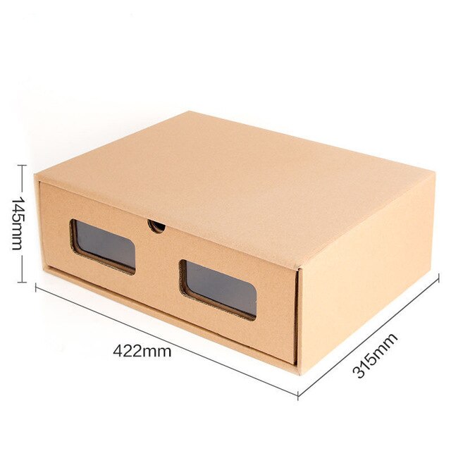Thickened Kraft Cardboard Box Transparent Drawer Shoebox Men And Women Finishing Storage Box Paper Shoes Box: Light Yellow