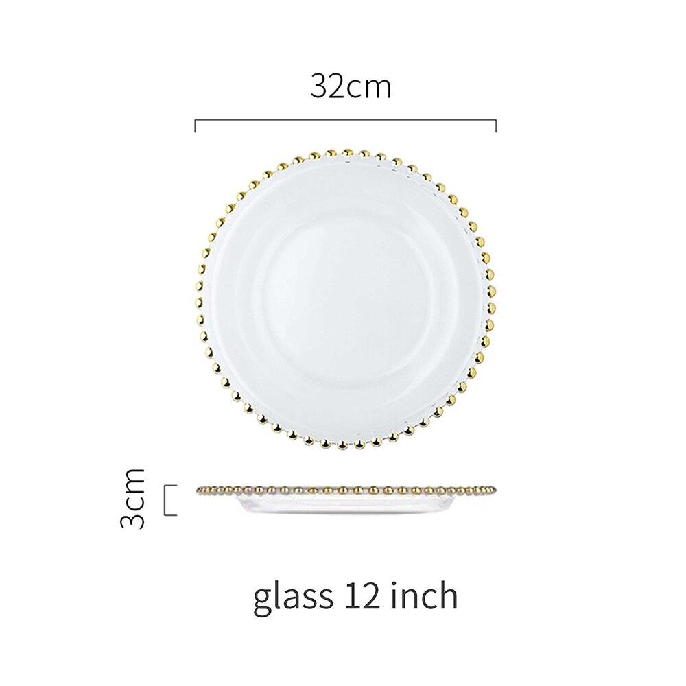 Retro Ceramic Dinner Plate Glass Saucer Fruit Cake Dessert Dish Tableware Set Plates Dinner Food Tray Home Decoration: glass 12 inch