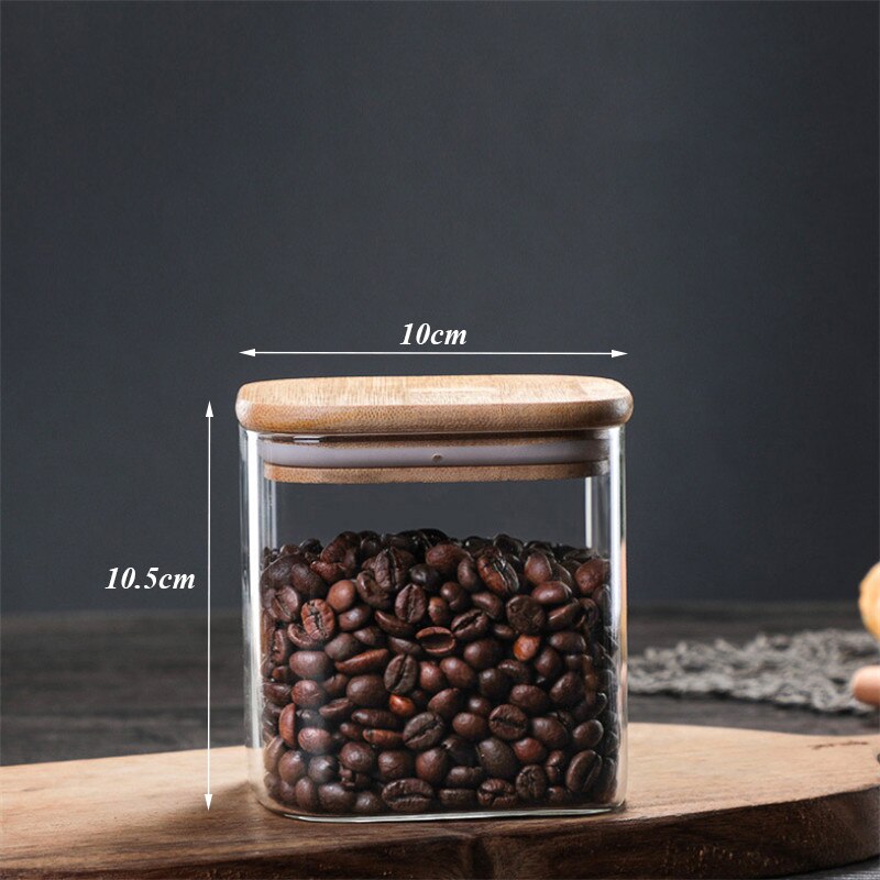 Pote de vidro transparente, prato selado para armazenar grãos de café, recipiente para comida: 600ml