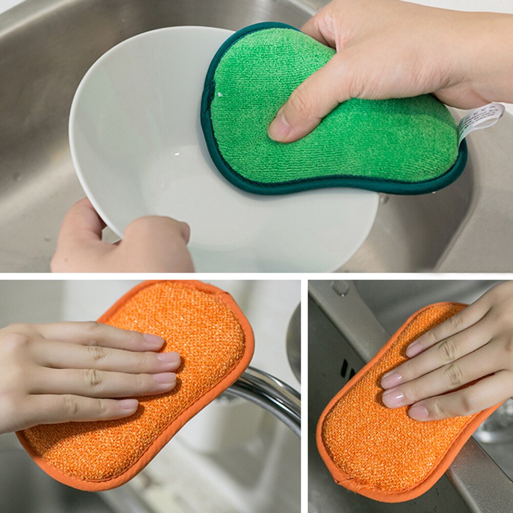 5Pcs Kitchen Sponge Cleaning Cloth Super Absorbent Microfiber Nonstick Oil Scouring Pad for Glass Window Dish Sink Wiping Rags