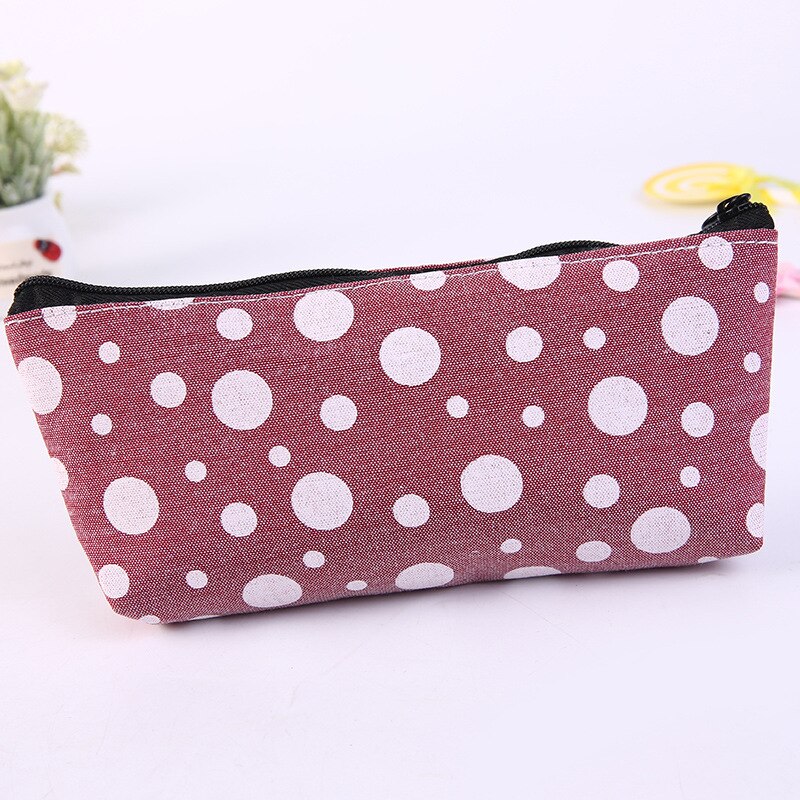 1pcs Canvas Geometric Pencil Case School Simple Striped Grid Solid Color Cute Kawaii Pencil Bag Pouch Office Students Supplies