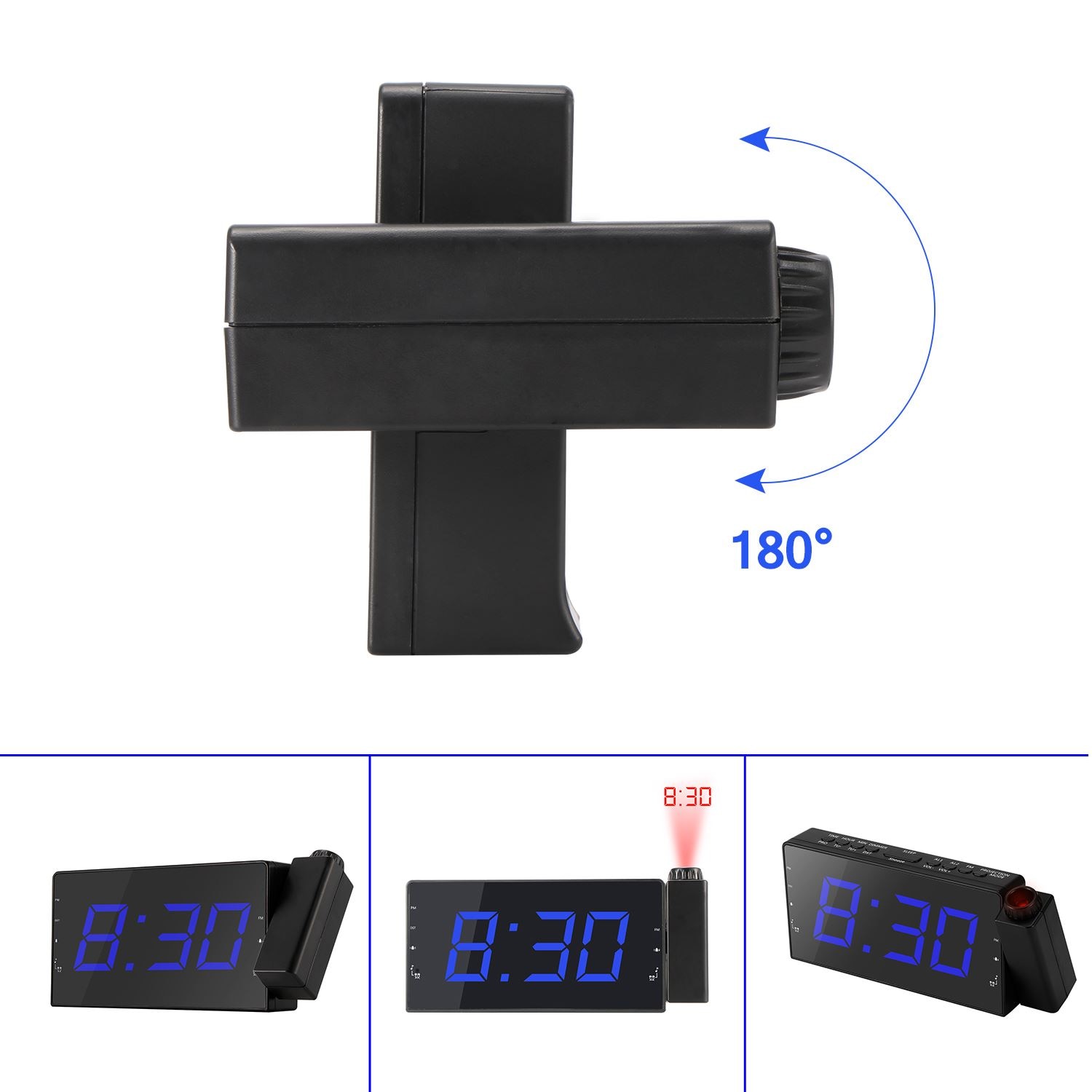 Usb projektionsväckarklocka led display tid digital väckarklocka med roterbar projektor dubbelt larm fm radio snooze funktion
