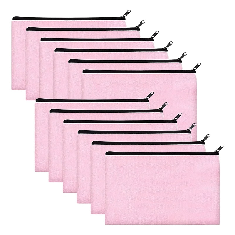 Roze Canvas Make-Up Tas, Bulk Cosmetische Zakken Met Multi-Kleur Rits, Canvas Rits Etui Pouch, diy Craft: 12PCs