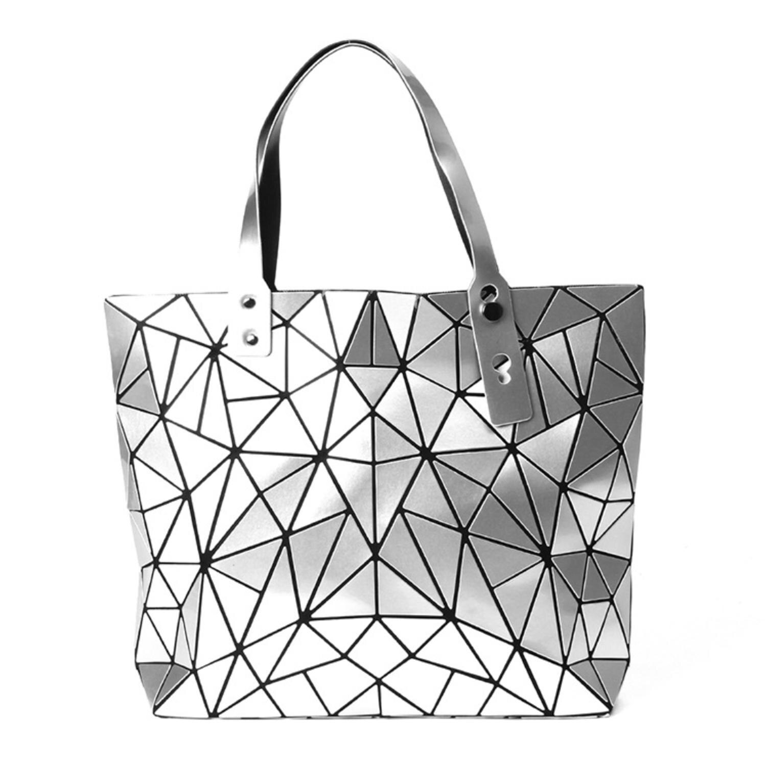 Bolso de hombro luminoso , bolso geométrico a la para mujer, bolso de mano con asa superior, bolso de corcho para chica y cartera: Plata